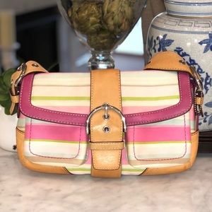 Coach soho twill pastel striped flap shoulder bag